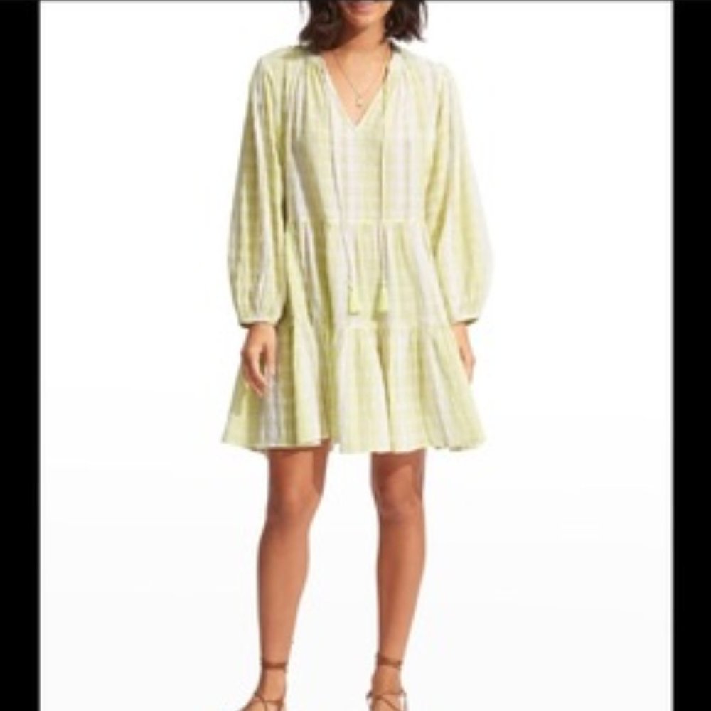 SEAFOLLY GINGHAM TIERED MINI-DRESS IN WILD LIME